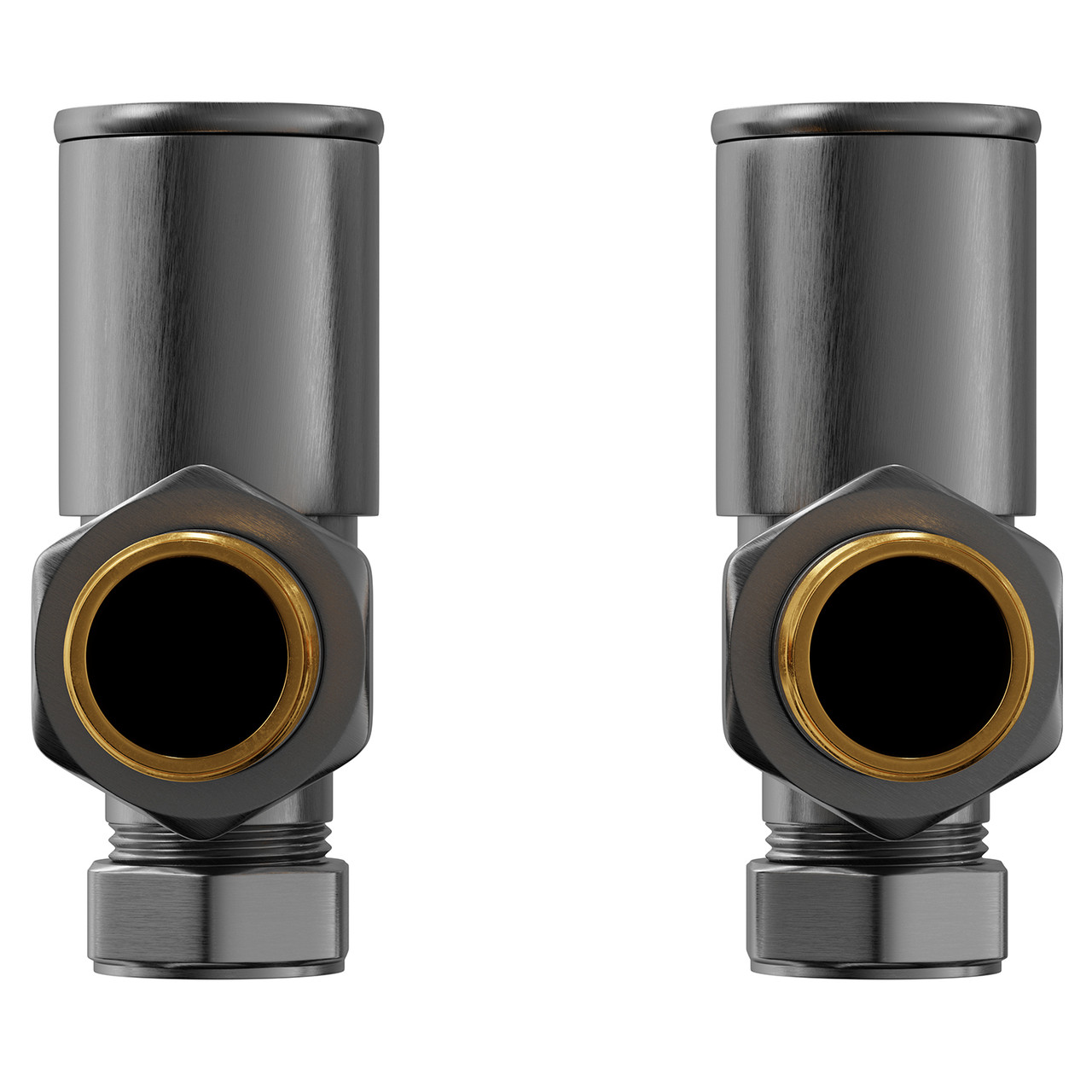 Alves Round Gunmetal Grey Angled Radiator Valves Front View