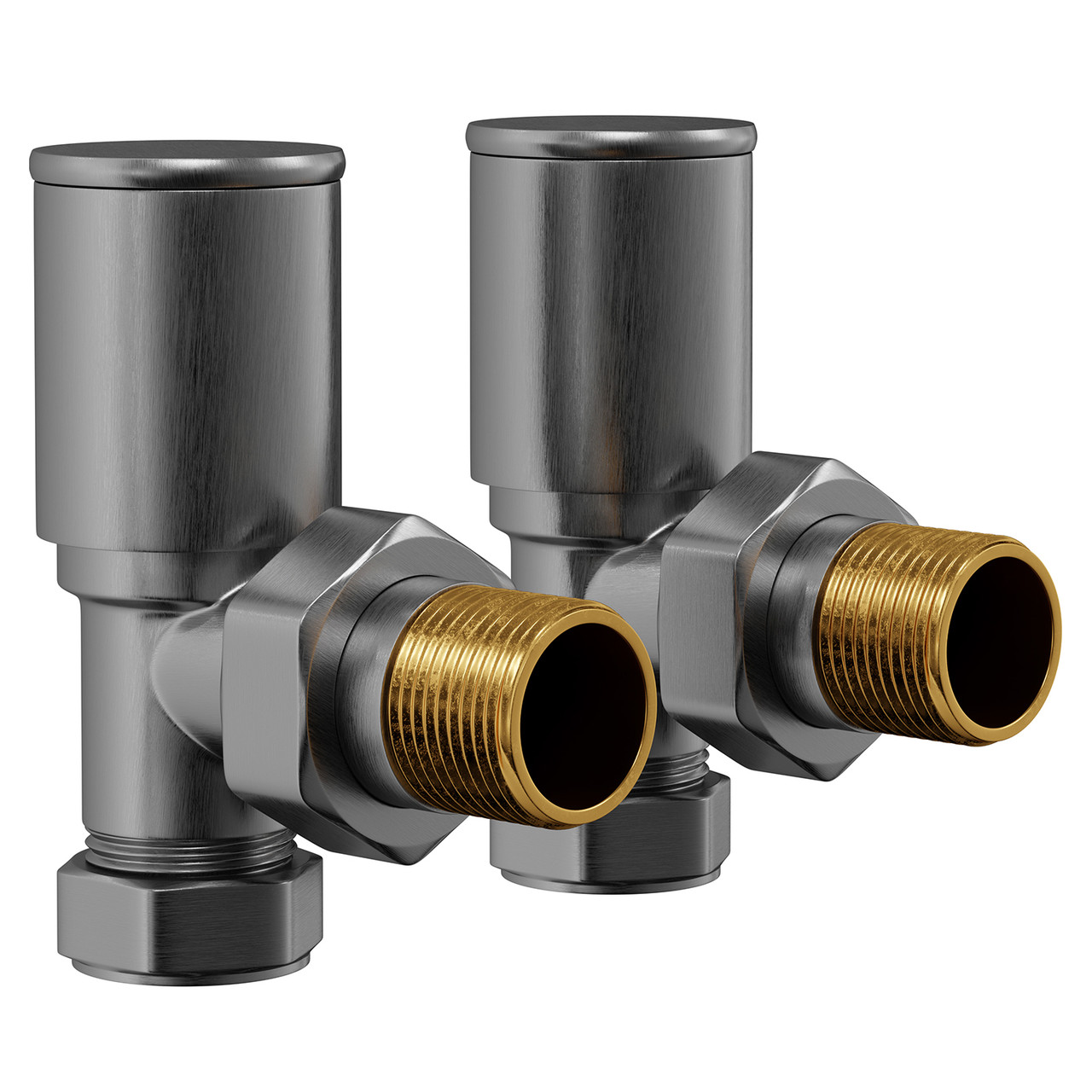 Alves Round Gunmetal Grey Angled Radiator Valves Left Hand Side View