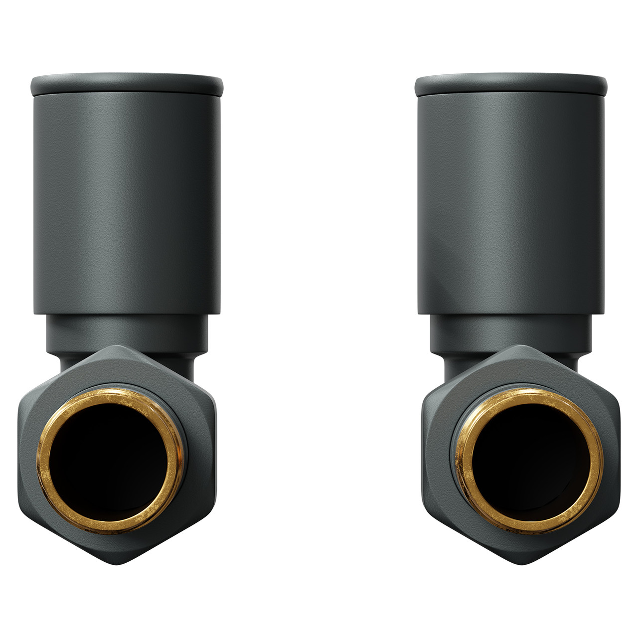 Alves Round Anthracite Straight Radiator Valves Front View