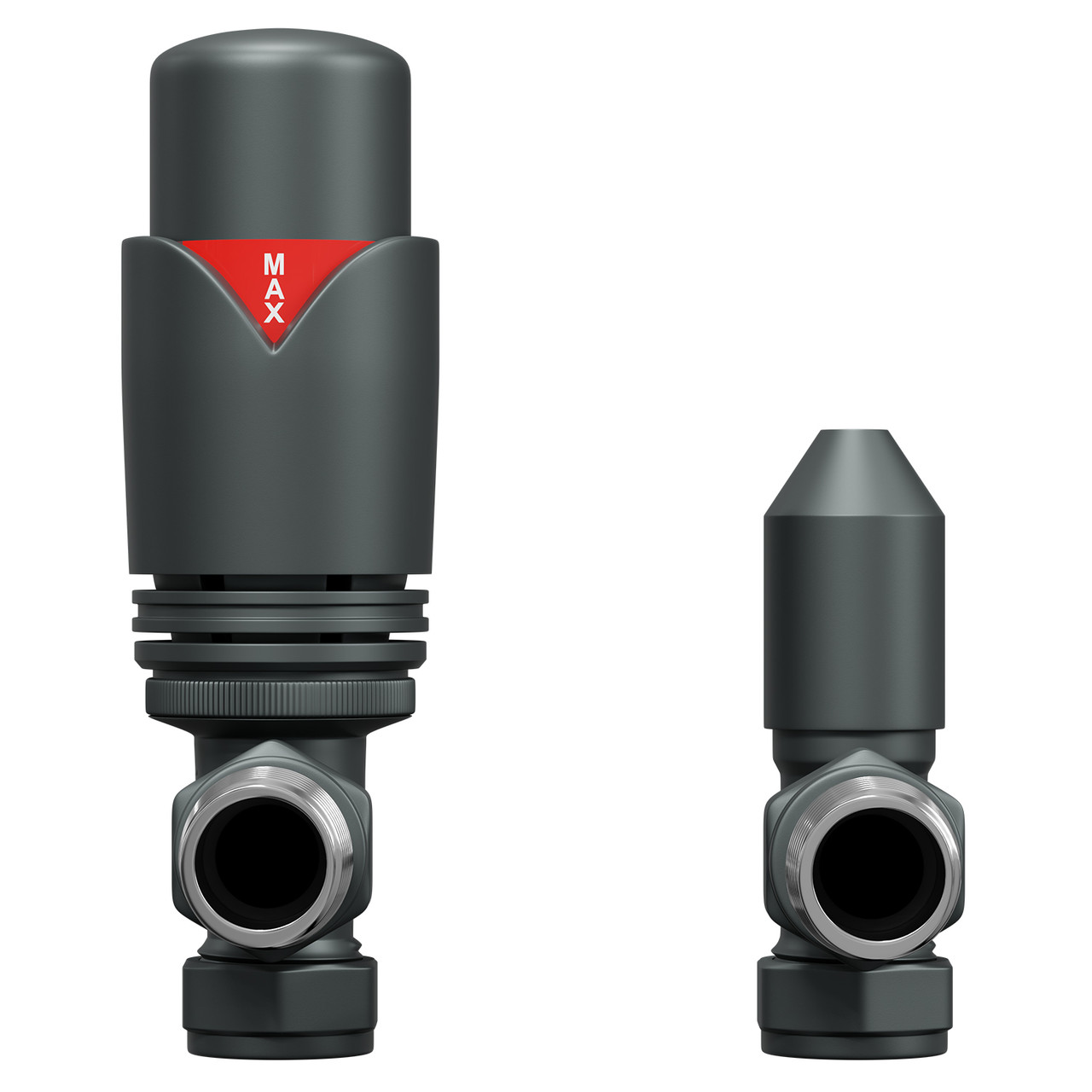 Alves Anthracite Angled Thermostatic Radiator Valves Front View