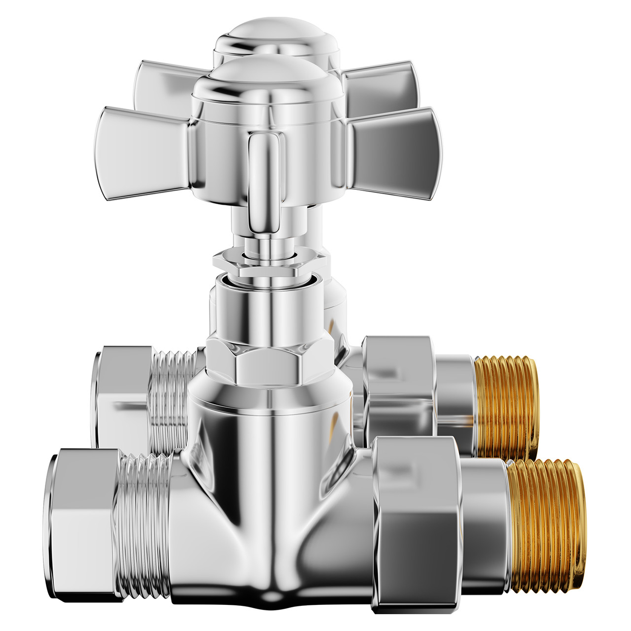 Alves Cross Head Chrome Traditional Straight Radiator Valves Side on View