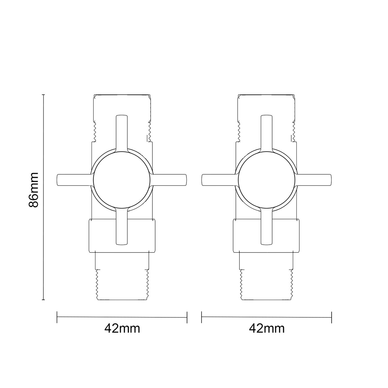 Alves Cross Head Chrome Traditional Straight Radiator Valves Top Down Product Measurements