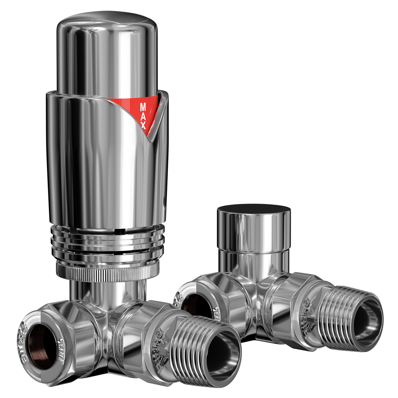 Alves Round Chrome Corner Thermostatic Radiator Valves Left Hand Side View