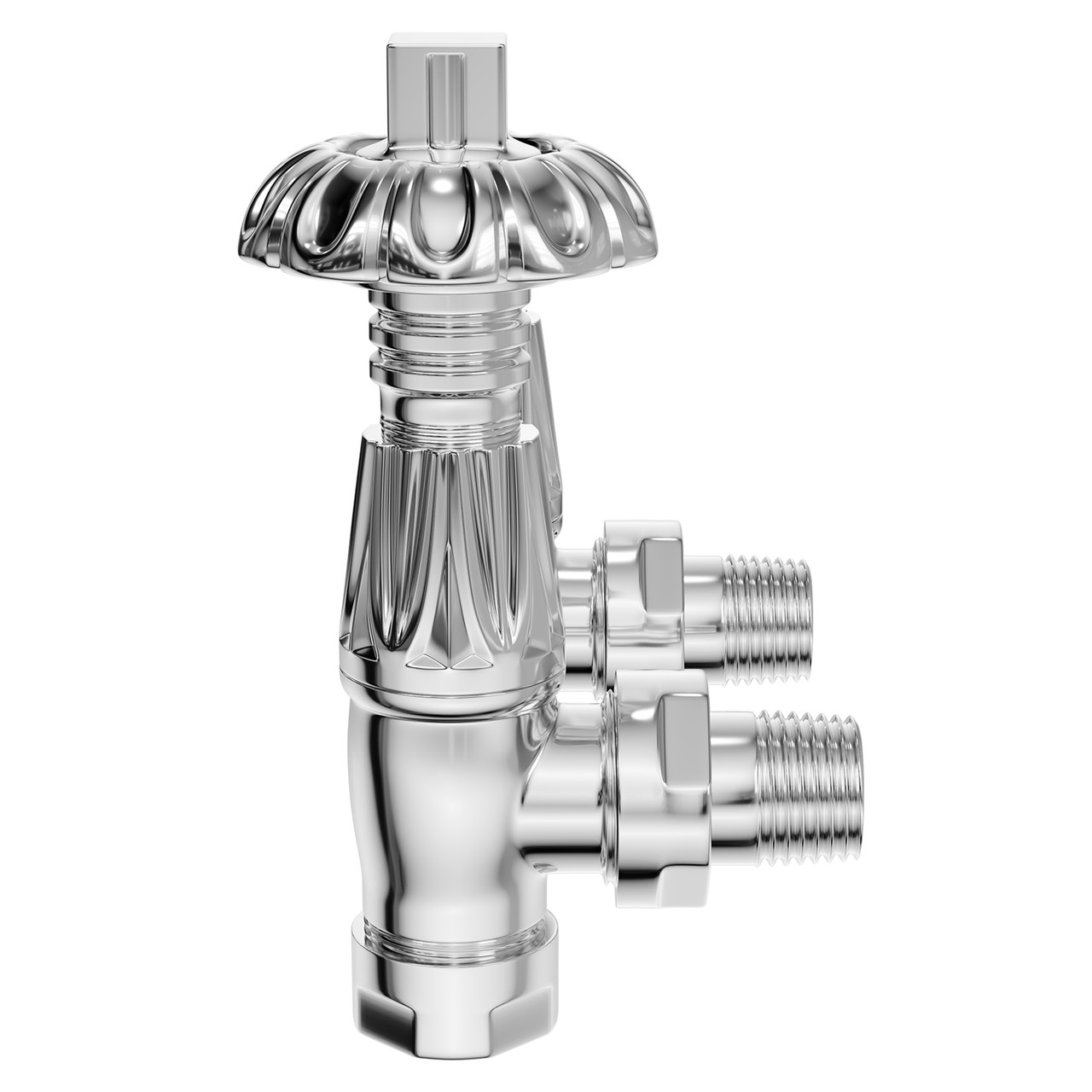 Alves Crocus Wheel Chrome Angled Traditional Thermostatic Radiator Valves Side on View