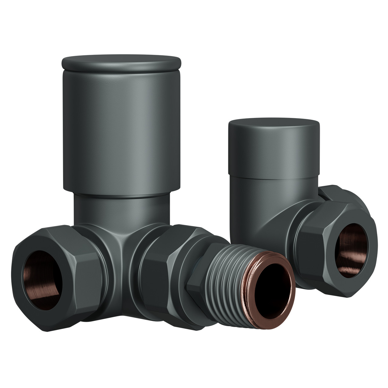 Alves Round Anthracite Corner Radiator Valves Left Hand Side View