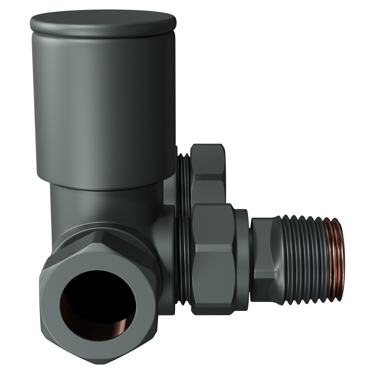 Alves Round Anthracite Corner Radiator Valves Side on View