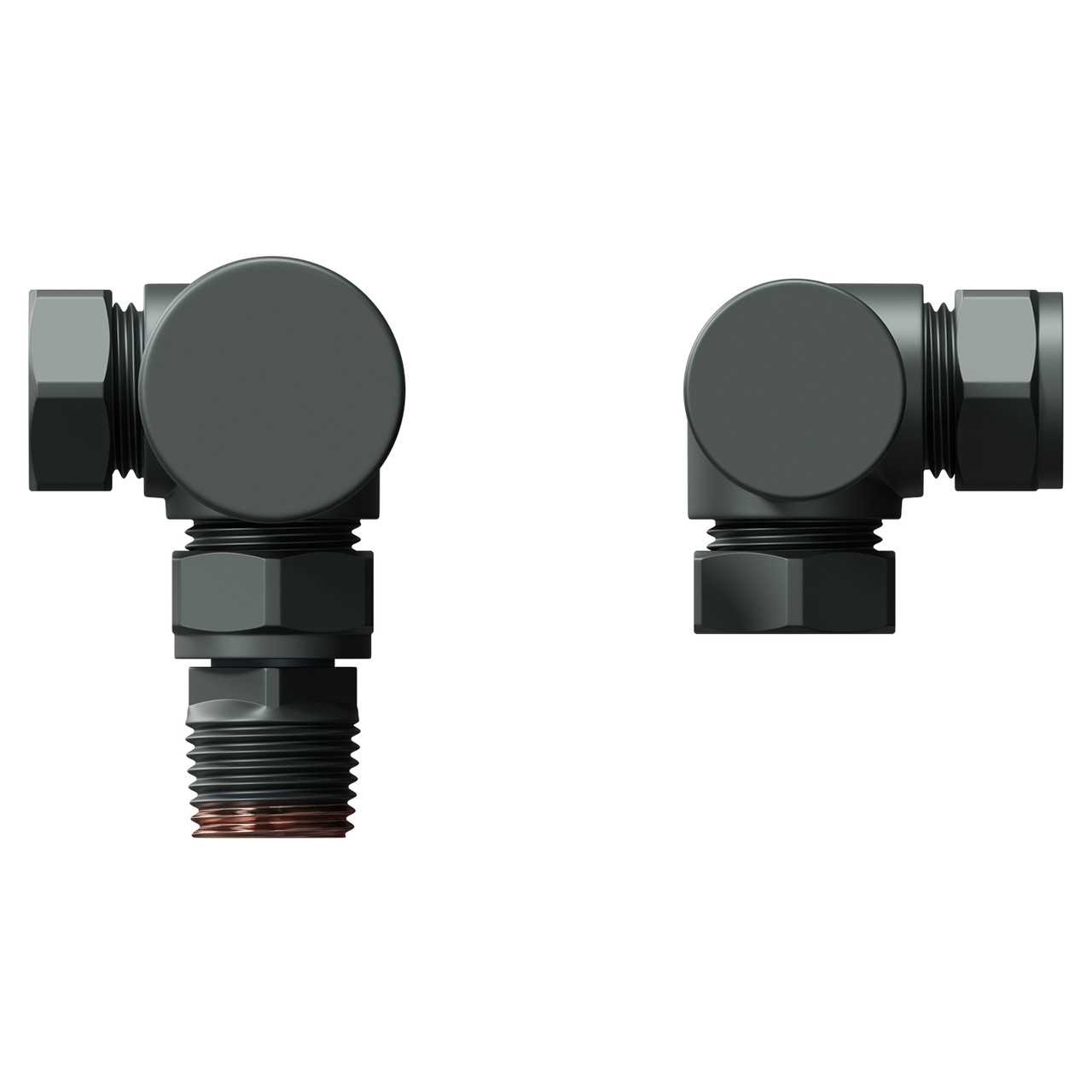 Alves Round Anthracite Corner Radiator Valves Top Down View