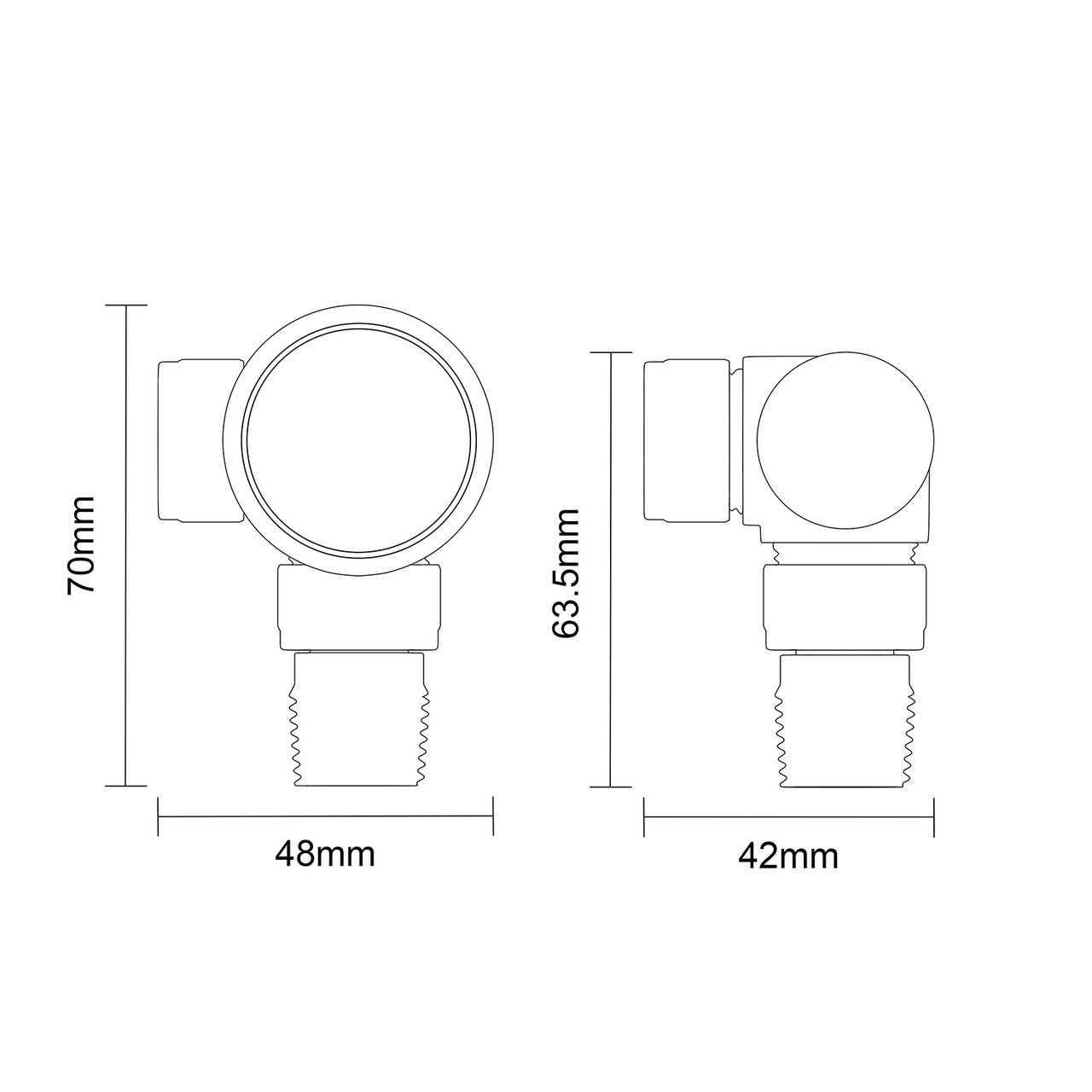 Alves Anthracite Corner Thermostatic Radiator Valves Top Down Product Measurements
