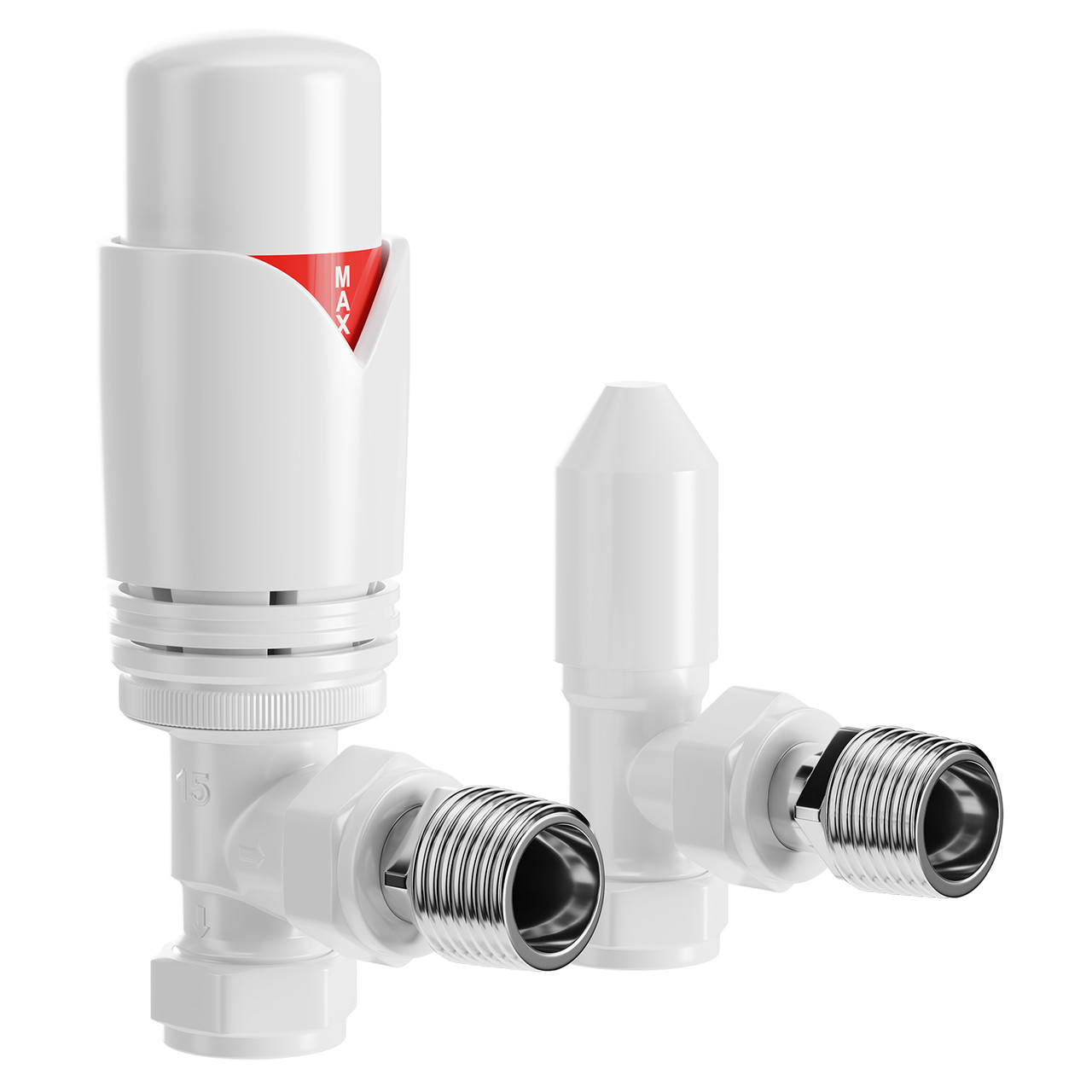 Alves White Angled Thermostatic Radiator Valves Left Hand Side View