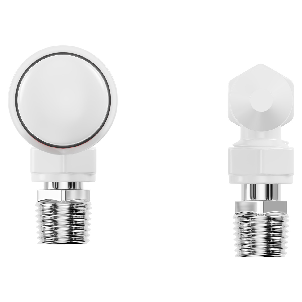 Alves White Angled Thermostatic Radiator Valves Top Down View