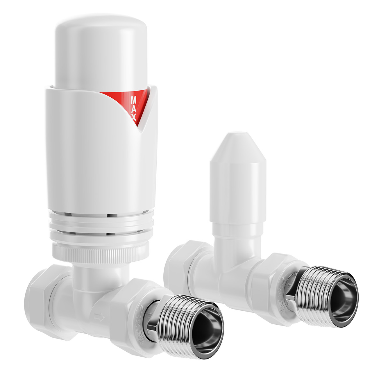 Alves White Straight Thermostatic Radiator Valves Left Hand Side View