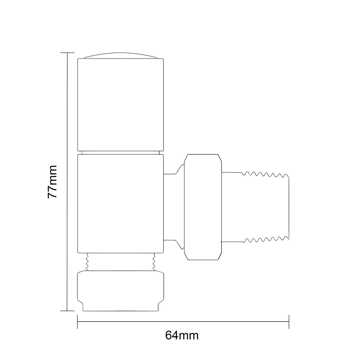 Alves Square Brushed Brass Angled Radiator Valves Side on Product Measurements