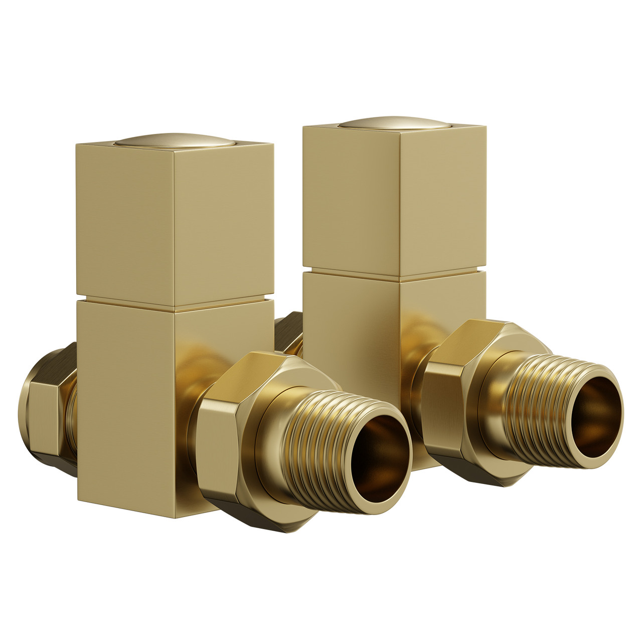 Alves Square Brushed Brass Straight Radiator Valves Left Hand Side View