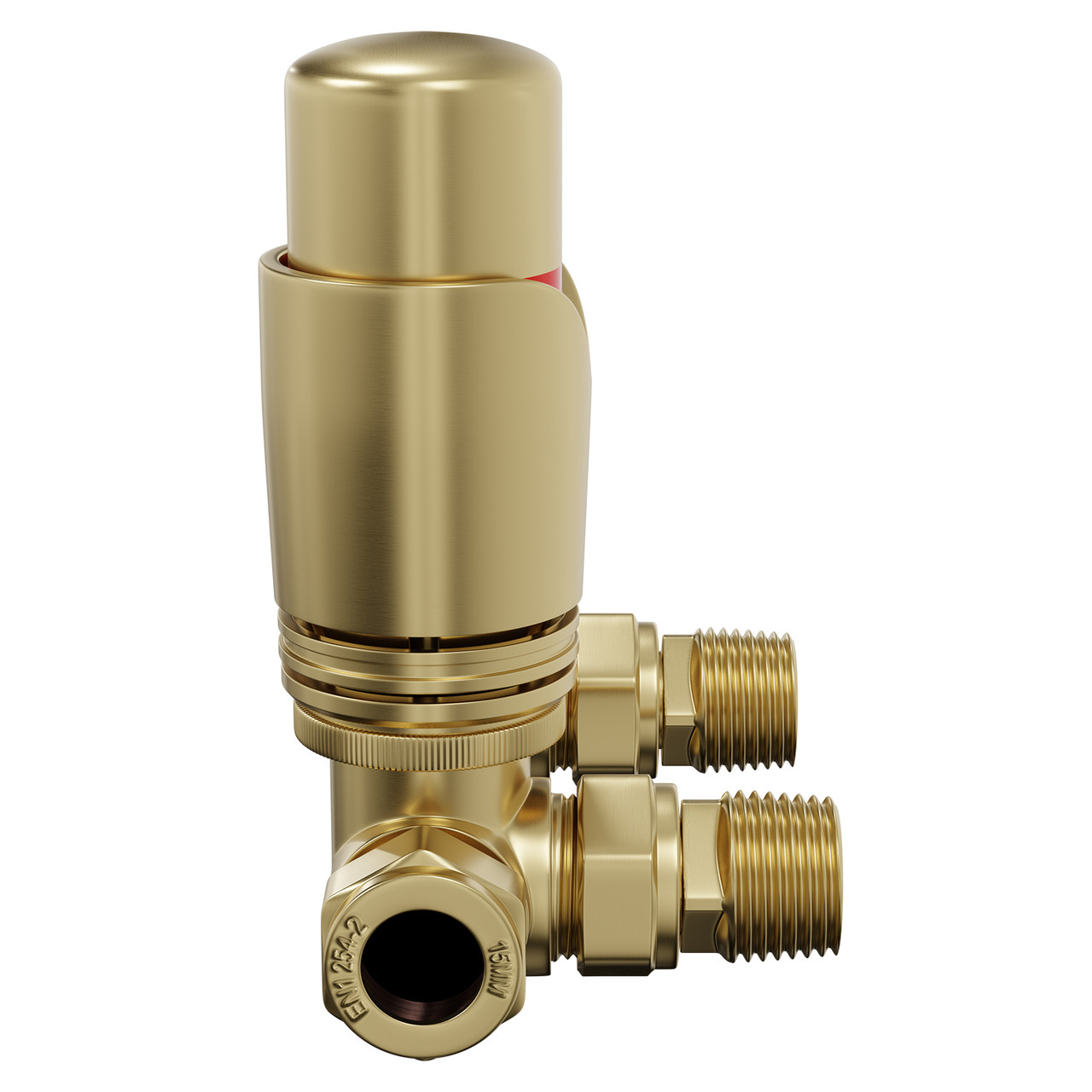 Alves Brushed Brass Corner Thermostatic Radiator Valves Side on View