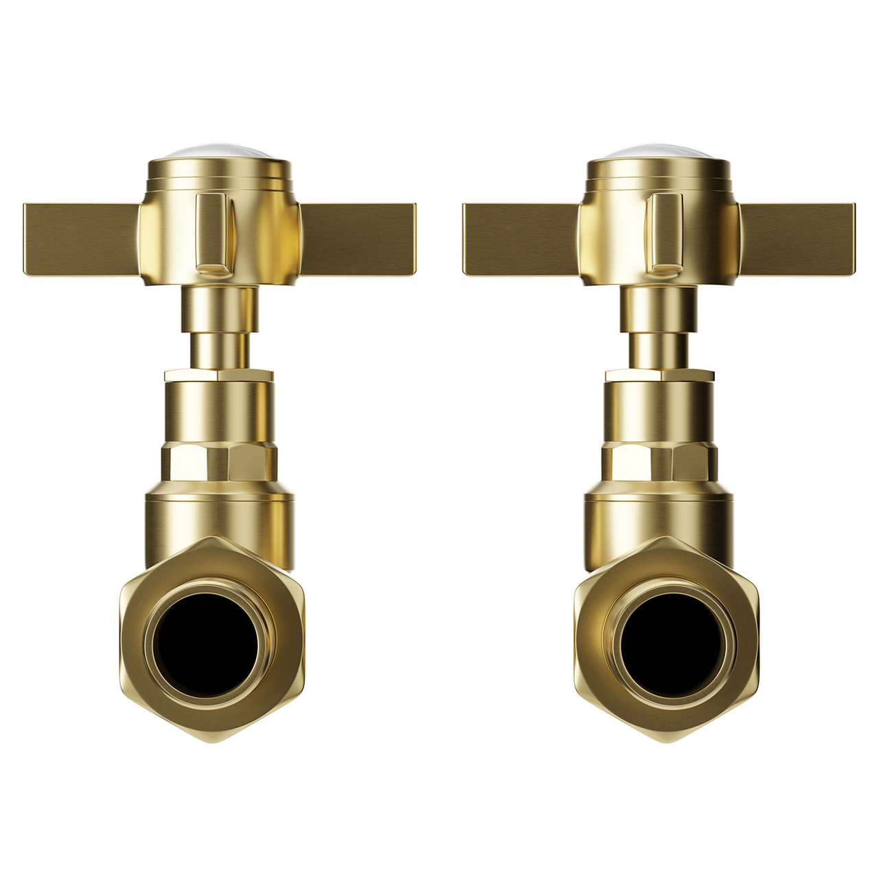 Alves Cross Head Brushed Brass Straight Traditional Radiator Valves Front View