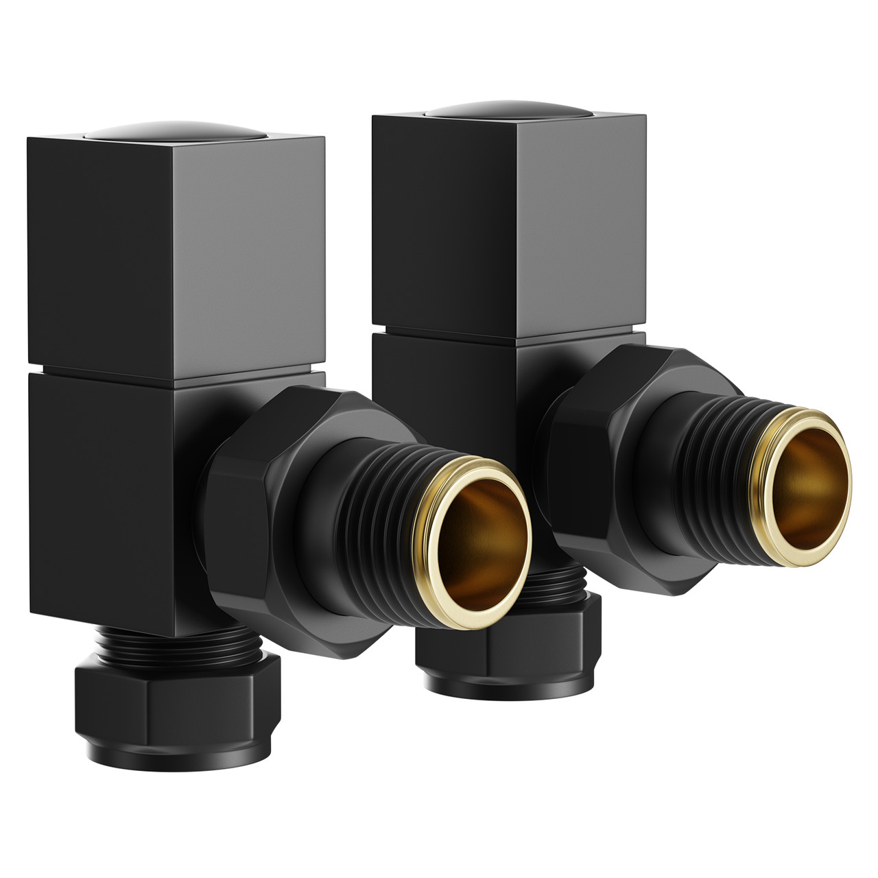 Alves Square Matt Black Angled Radiator Valves Left Hand Side View
