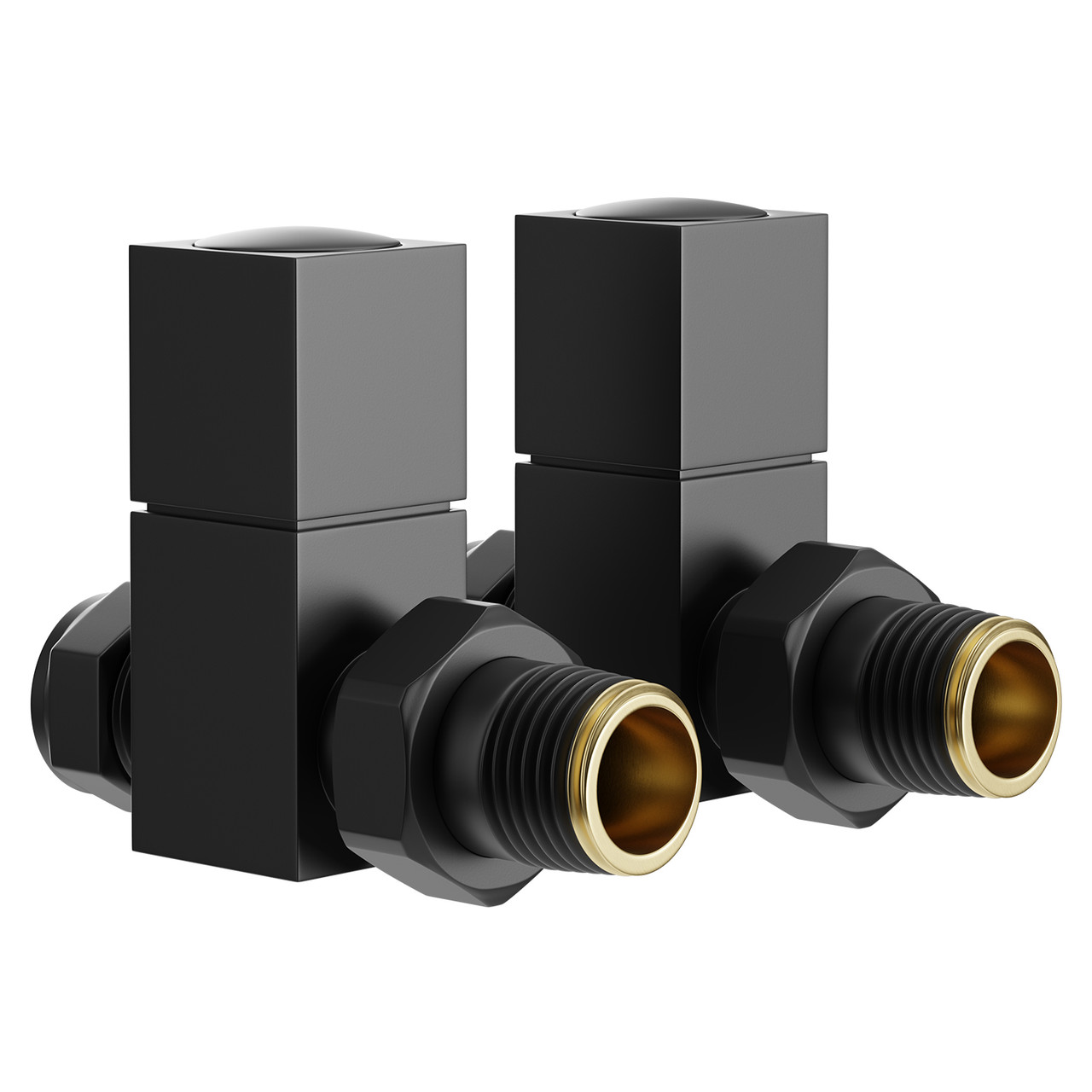 Alves Square Matt Black Straight Radiator Valves Left Hand Side View