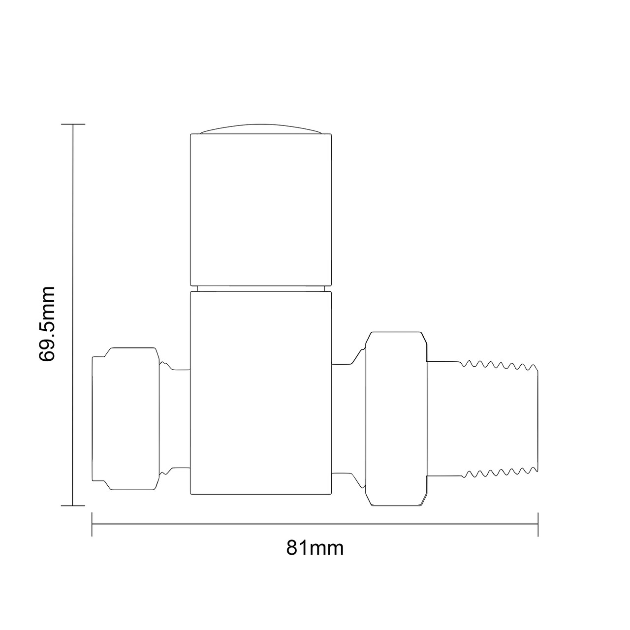 Alves Square Matt Black Straight Radiator Valves Side on Product Measurements