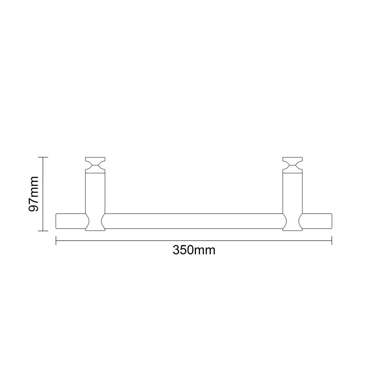 Bruges Matt Black 350mm Radiator Towel Rail Top Down Product Measurements
