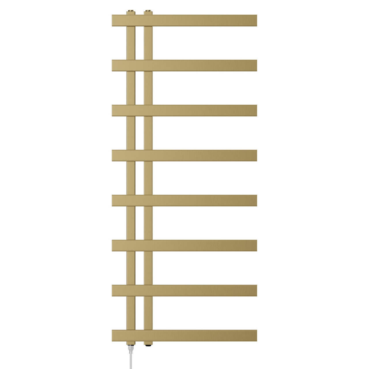 Alcudia Brushed Brass 1150mm x 500mm Electric Heated Towel Rail Front View