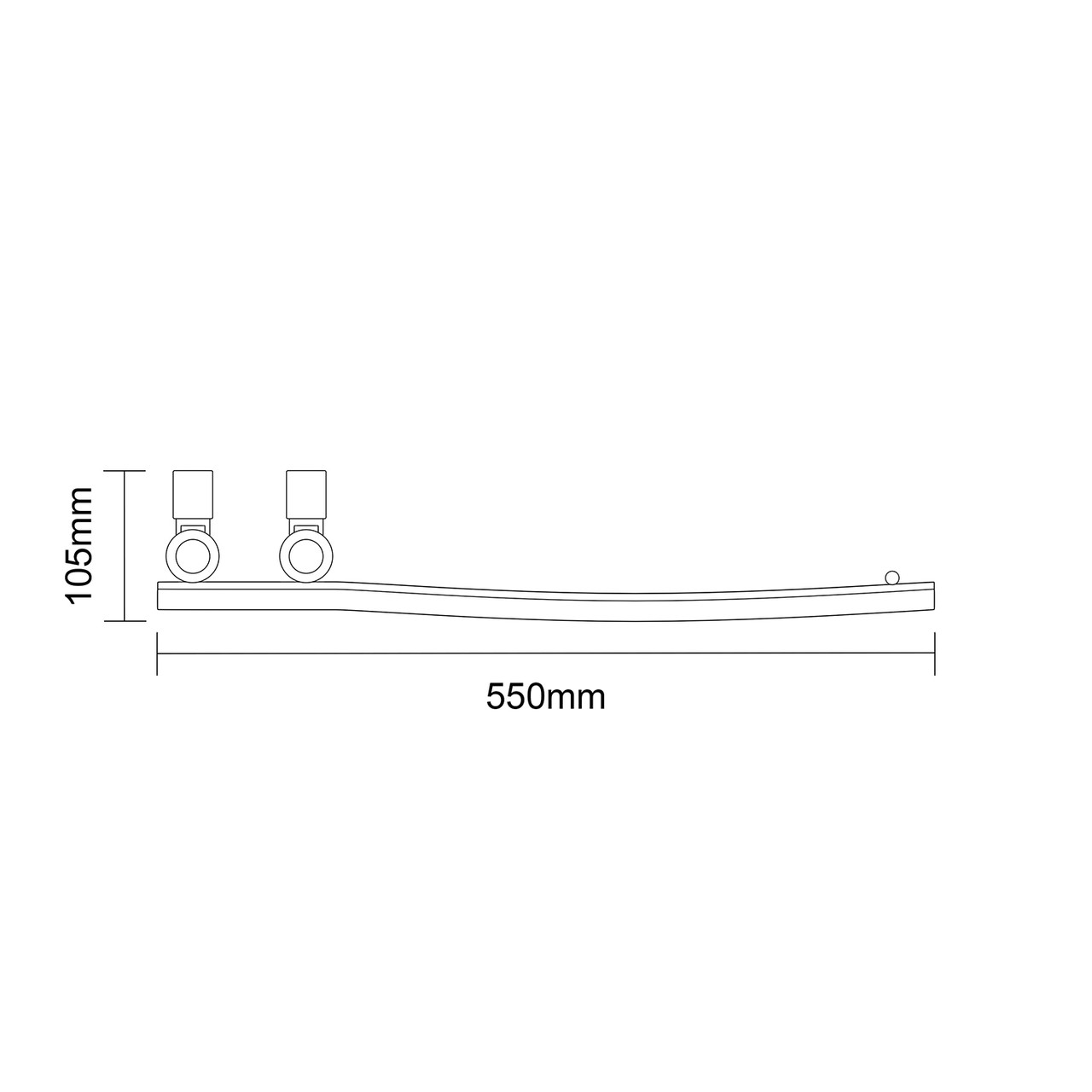 Basel Matt Black 1080mm x 550mm Flat Panel Electric Heated Towel Rail Top Down Product Measurements
