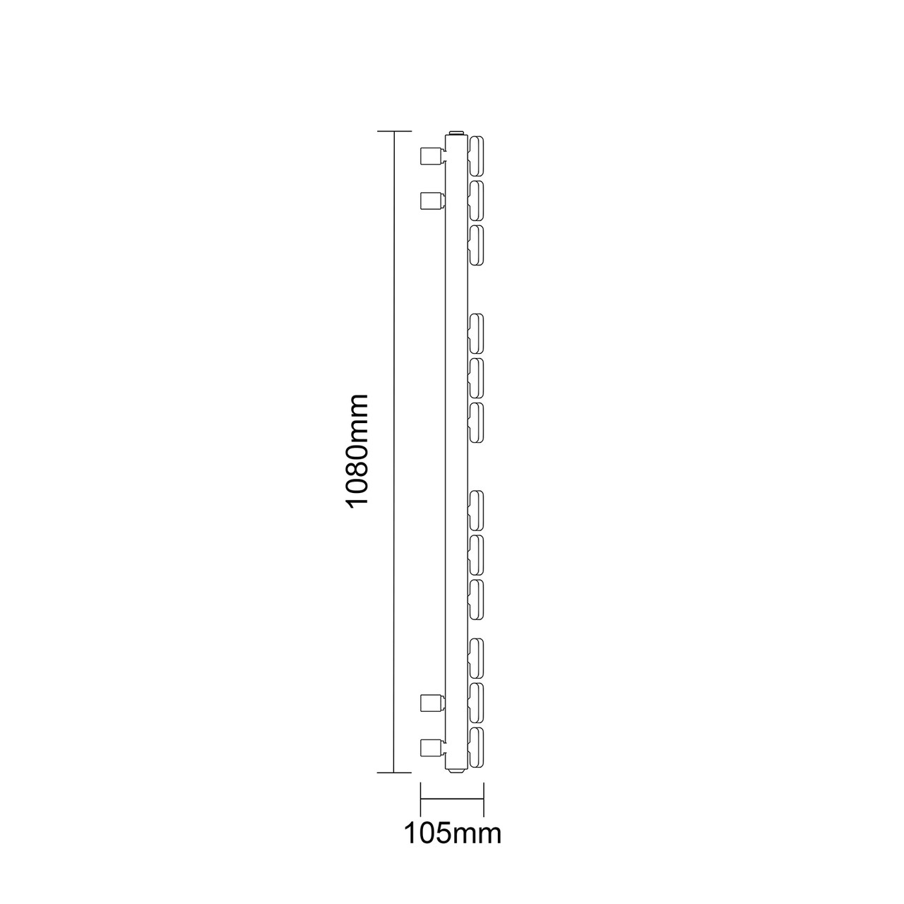 Basel Matt Black 1080mm x 550mm Flat Panel Electric Heated Towel Rail Side on Product Measurements