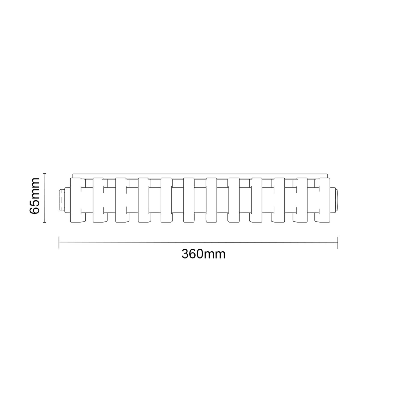 Funchal White 1800mm x 360mm Single Panel Radiator Top Down Product Measurements