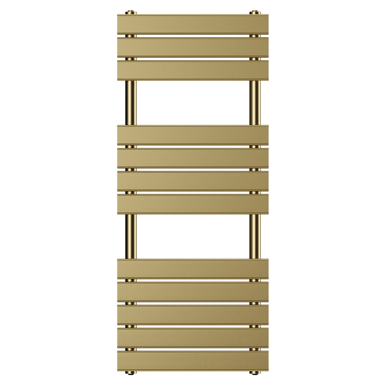 Athens Brushed Brass Flat Panel Heated Towel Rail Front View