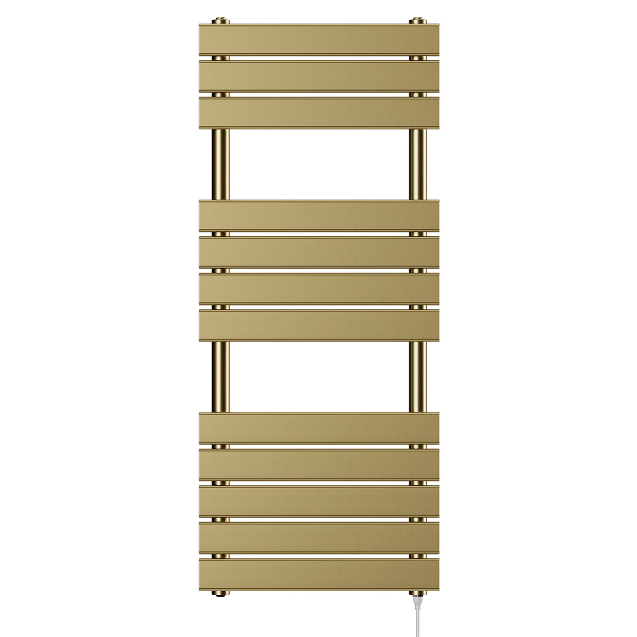Athens Brushed Brass Flat Panel Electric Heated Towel Rail Front View