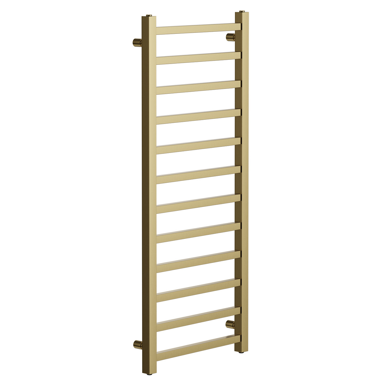 Breda Brushed Brass Square Bar Heated Ladder Rail Left Hand Side View