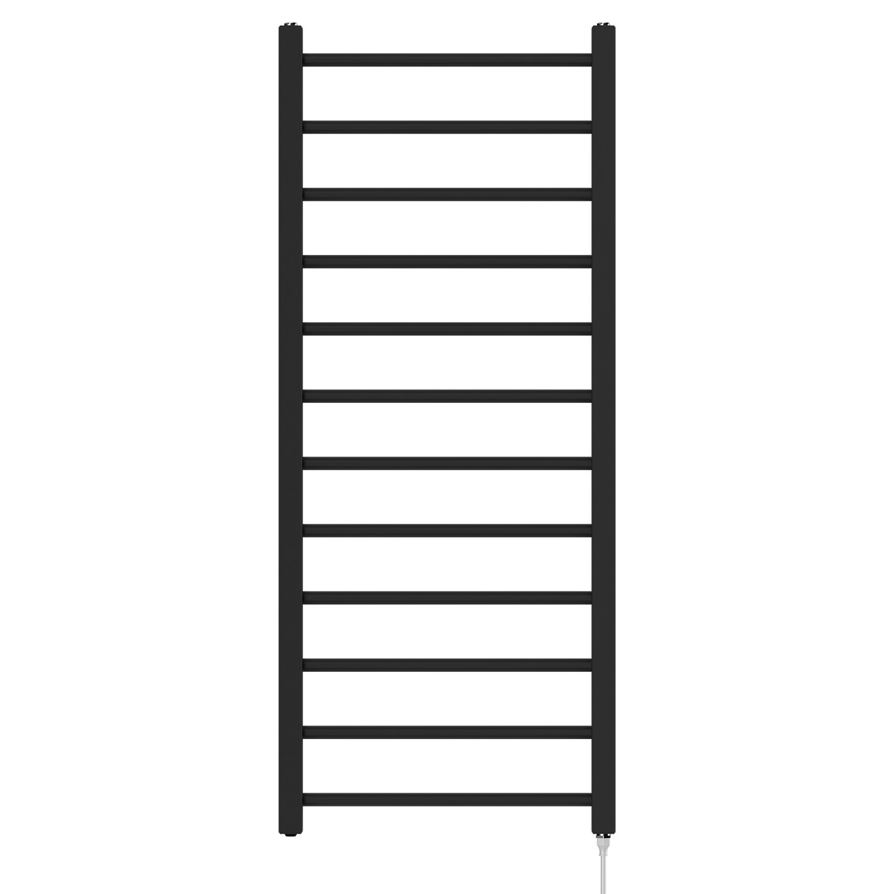 Cannes Matt Black Round Bar Electric Heated Ladder Rail Front View