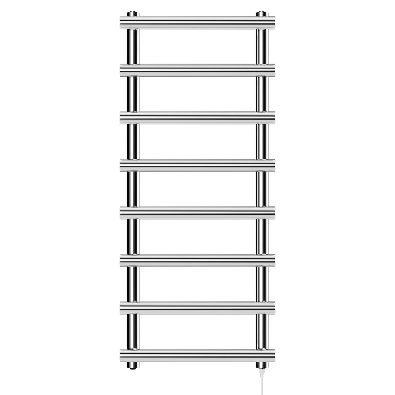 Flaine Chrome Round Bar Electric Heated Ladder Rail Front View