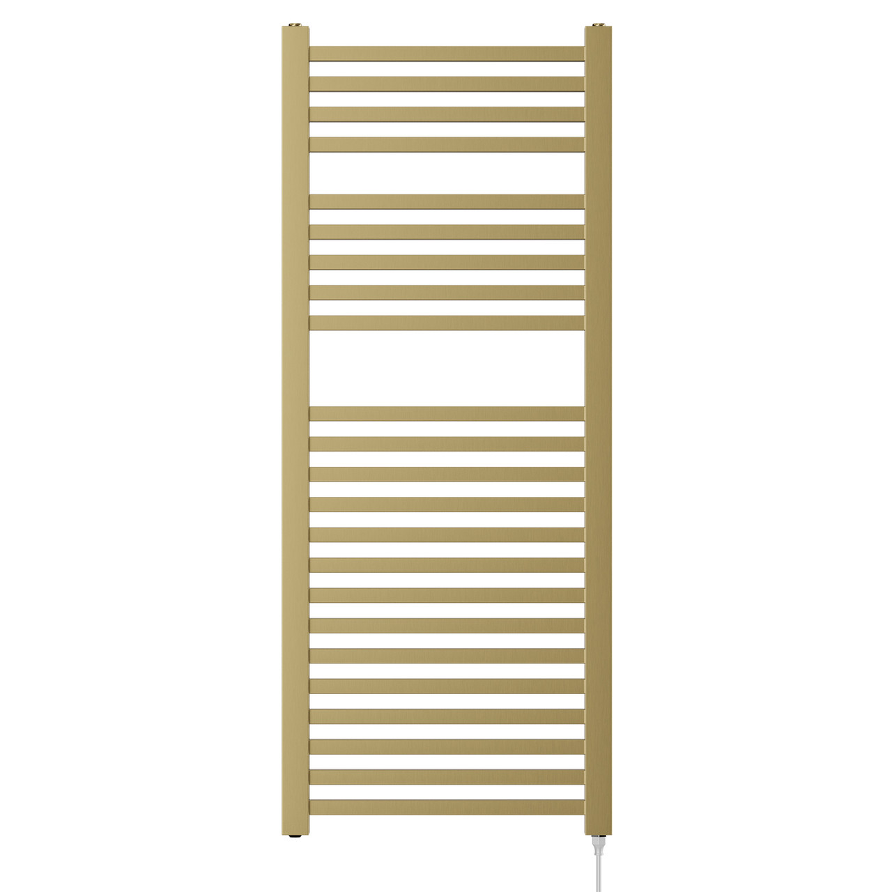 Girona Brushed Brass Square Bar Electric Heated Towel Rail Front View