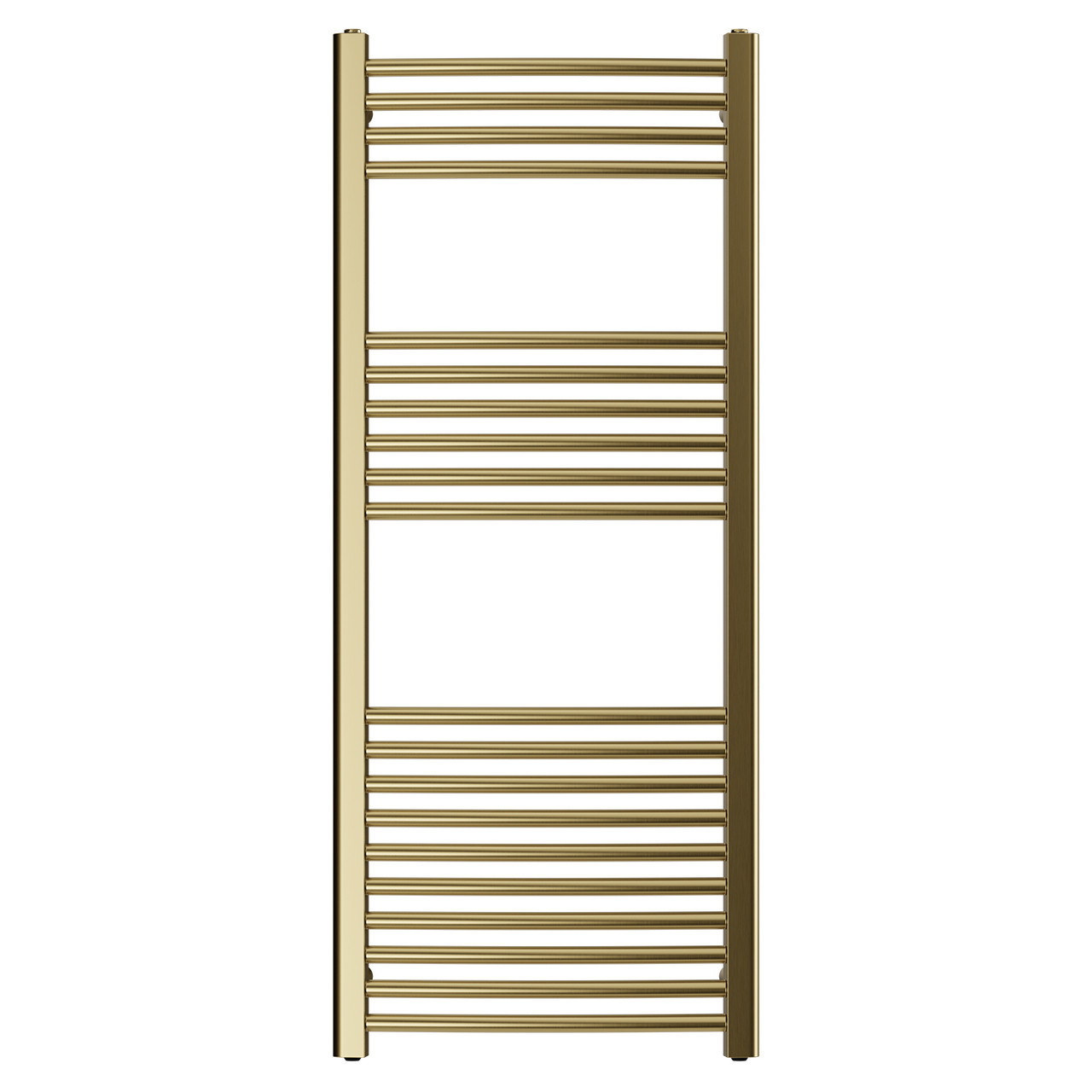 Malmo Brushed Brass Round Bar Heated Towel Rail Front View