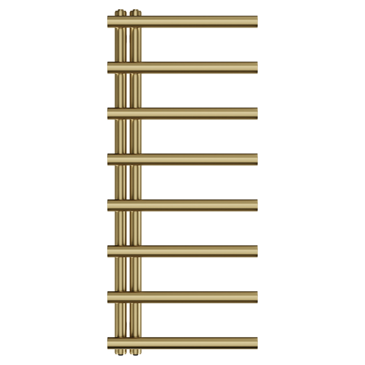 Madrid Brushed Brass Round Bar Heated Towel Rail Front View