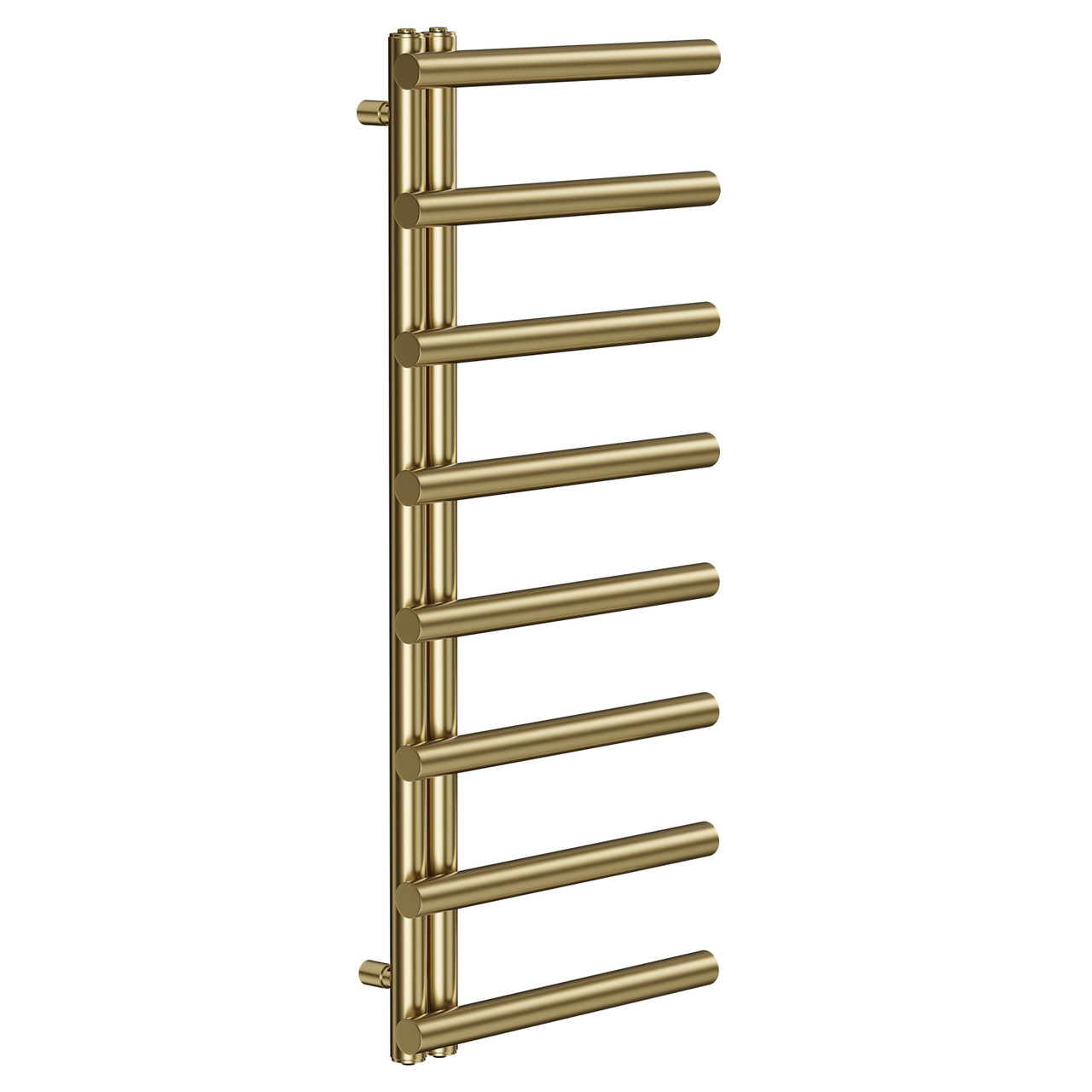 Madrid Brushed Brass Round Bar Heated Towel Rail Left Hand Side View