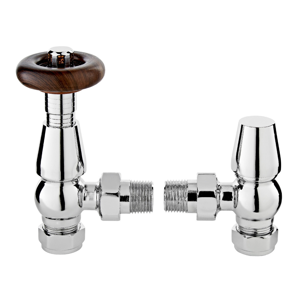Old London Camden Chrome Angled Thermostatic Radiator Valves - RV202 Front View