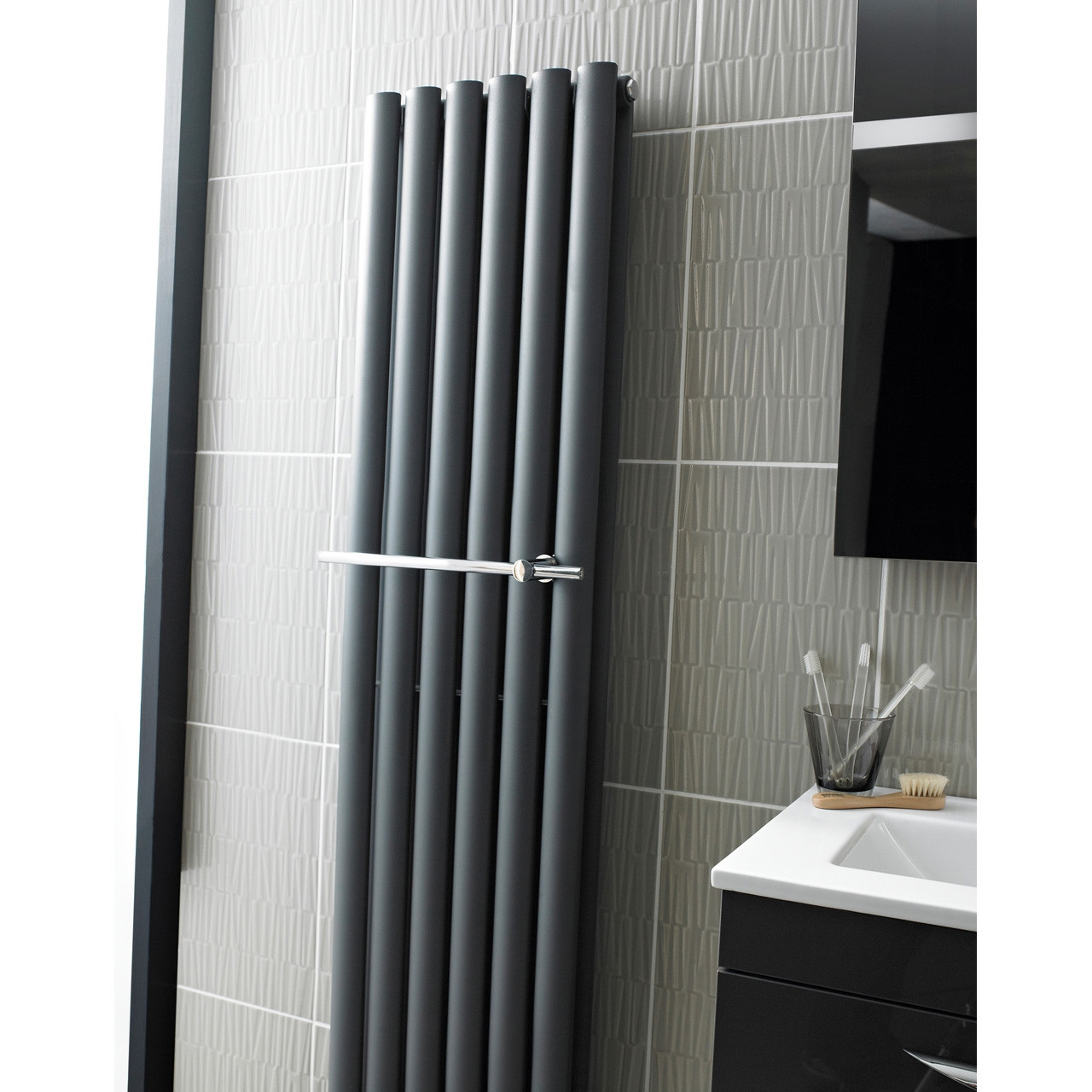 Nuie Revive Chrome 350mm Radiator Towel Rail - HL318 Front View on Radiator