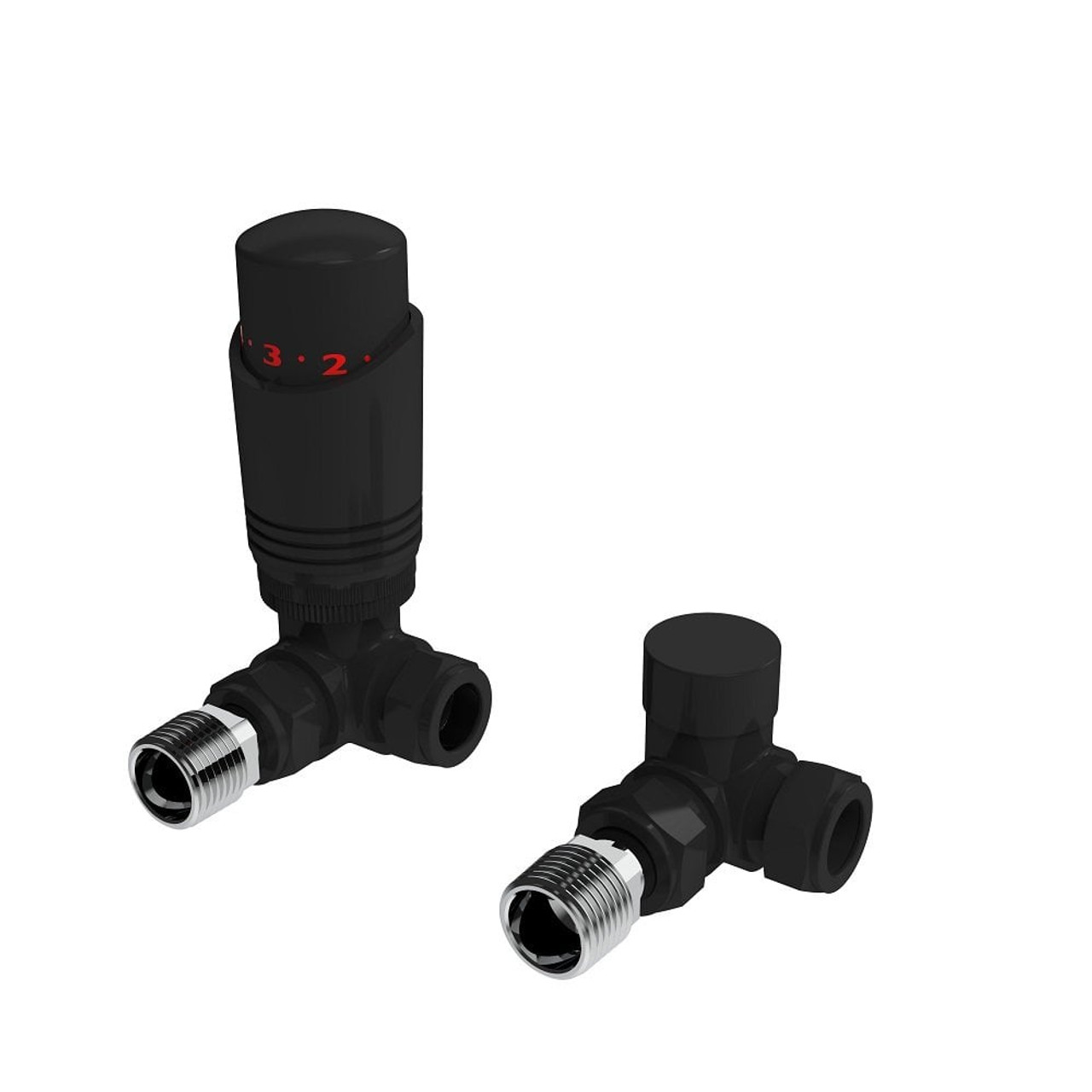 Kartell K-Design Black Corner Thermostatic Radiator Valves - BK-TRV101C Front View