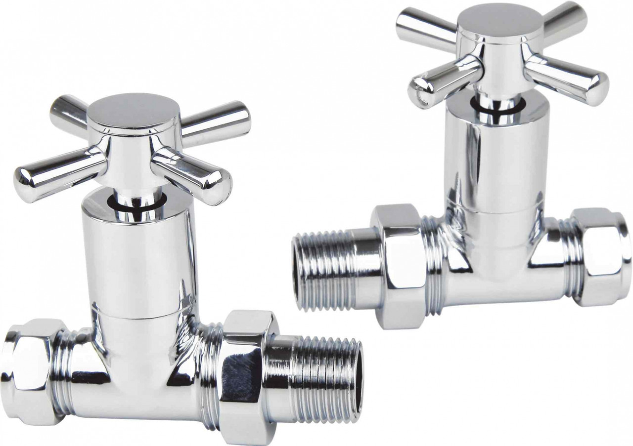 Kartell Times Chrome Cross Head Straight Radiator Valves - CROSS-STR Front View