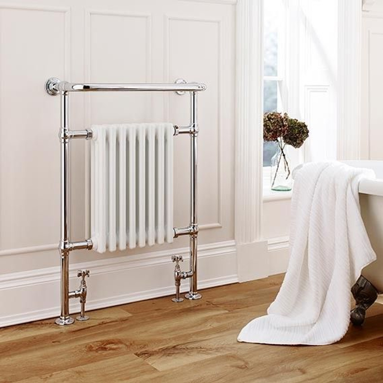 Kartell Las Vegas White and Chrome Traditional Towel Radiator Front View