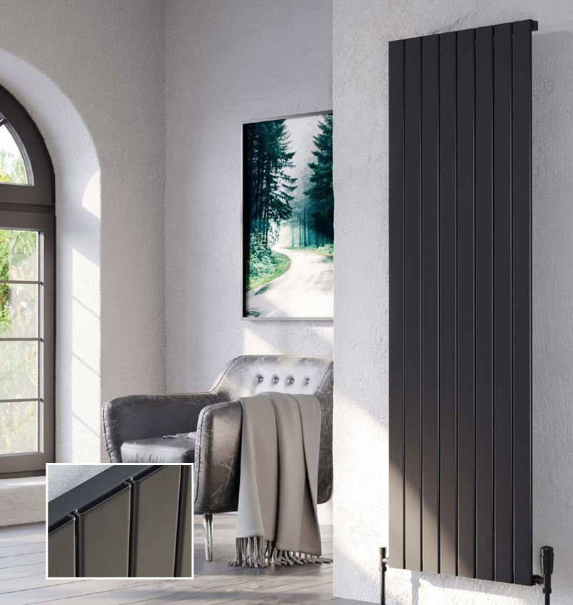 Kartell Victoria Black Vertical Single Panel Radiator Front View