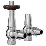 Alves Wooden Head Chrome Angled Traditional Thermostatic Radiator Valves Left Hand Side View