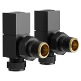 Alves Square Matt Black Angled Radiator Valves Left Hand Side View