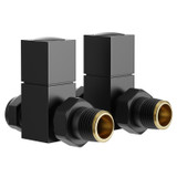 Alves Square Matt Black Straight Radiator Valves Left Hand Side View