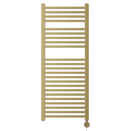 Girona Brushed Brass Square Bar Digital Thermostatic Electric Heated Towel Rail Front View