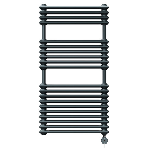 Halle Anthracite Vertical Double Column Digital Thermostatic Electric Heated Towel Rail Front on View