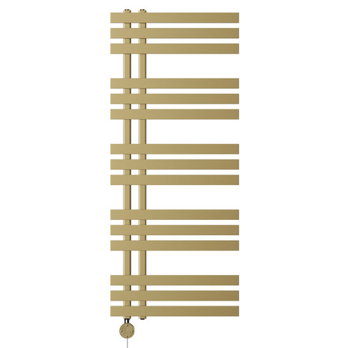 Helsinki Brushed Brass Straight Digital Thermostatic Electric Heated Towel Rail Front View