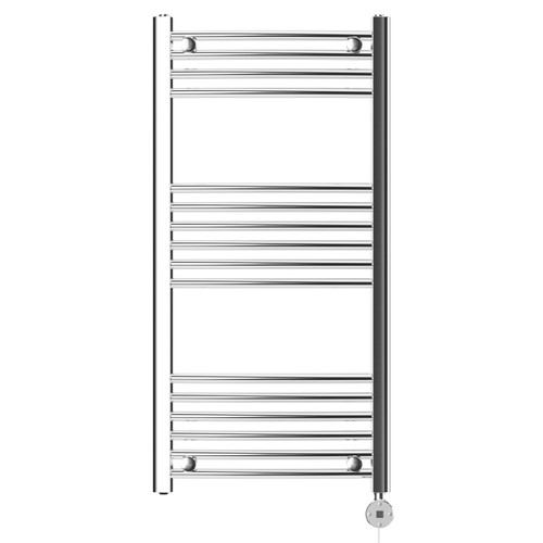 Malmo Chrome Round Bar Digital Thermostatic Electric Heated Towel Rail Front View