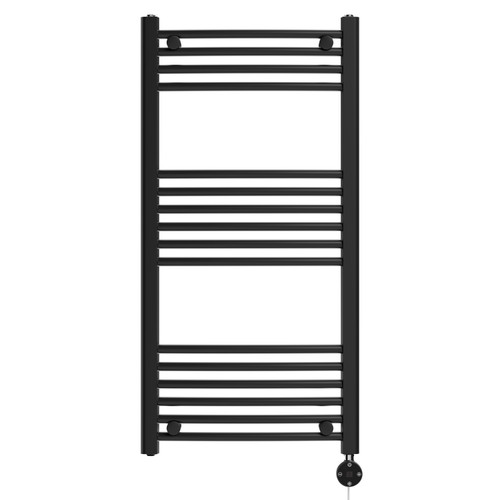 Malmo Matt Black Round Bar Digital Thermostatic Electric Heated Towel Rail Front View